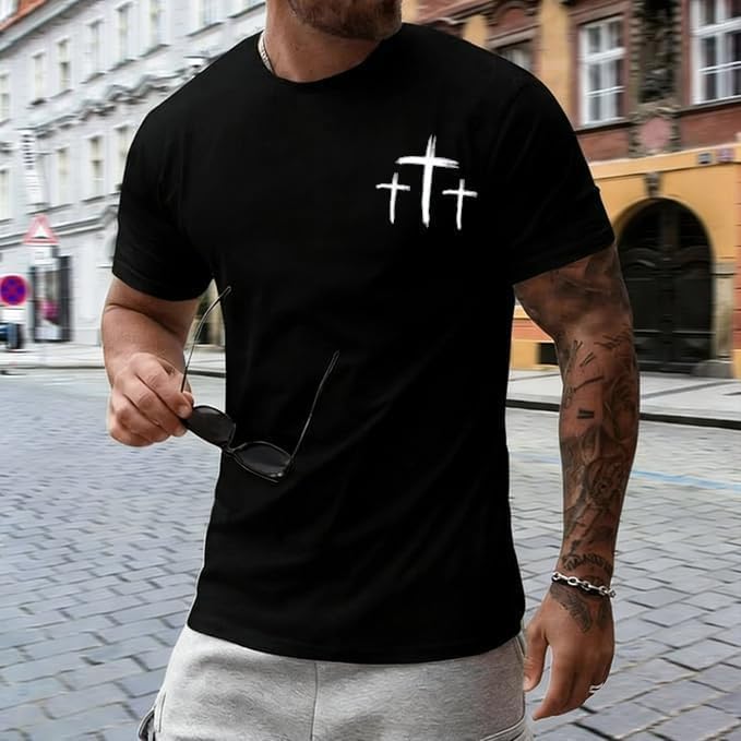 Men Faith Over Fear Christian Cross Graphic Short Sleeve T-Shirt