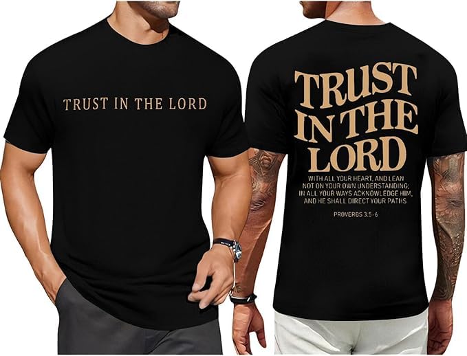 Men Faith Over Fear Christian Cross Graphic Short Sleeve T-Shirt