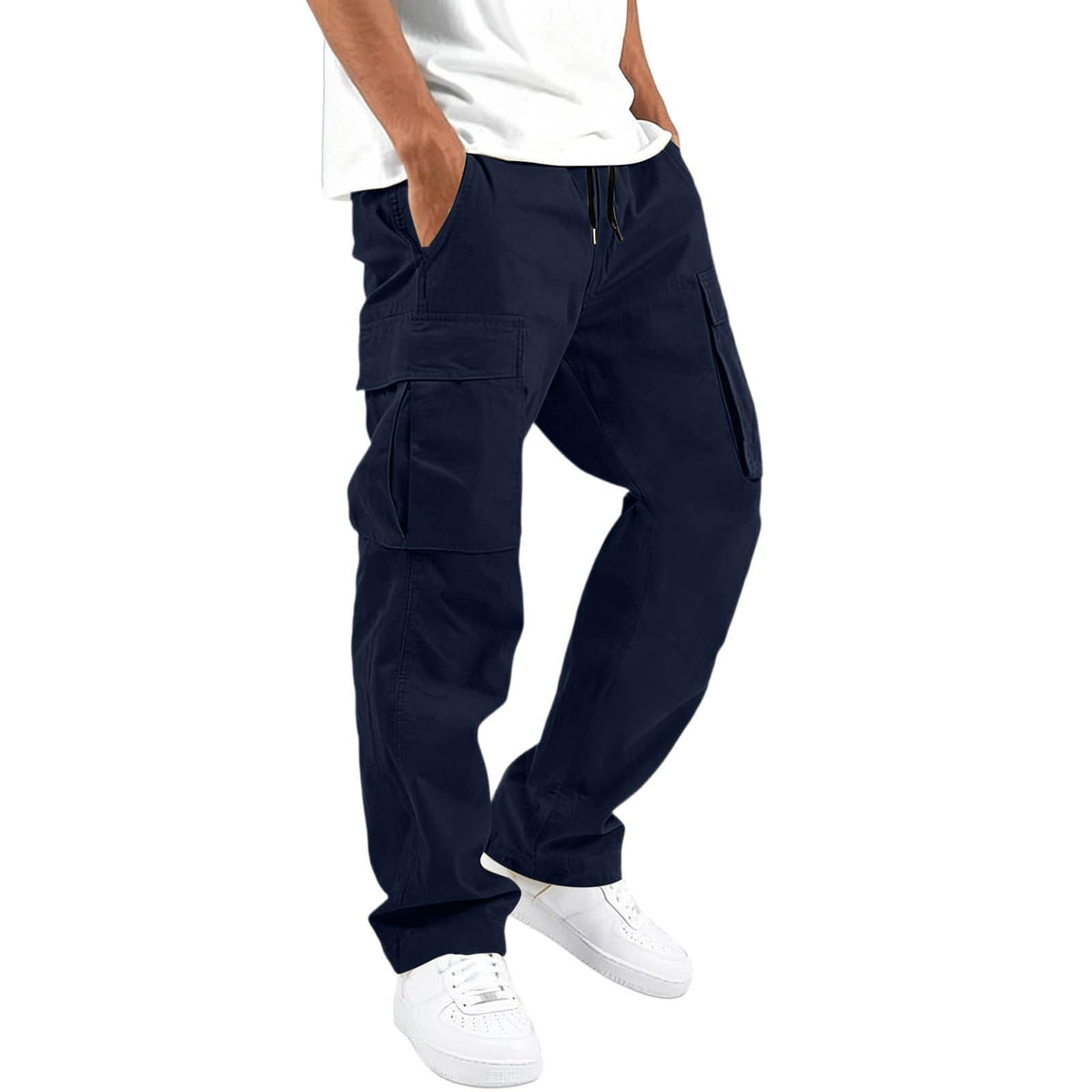 Mens Cargo Pants Relaxed Fit Elastic Waist Drawstring Straight Leg Hiking Workout Outdoor Joggers with Pockets