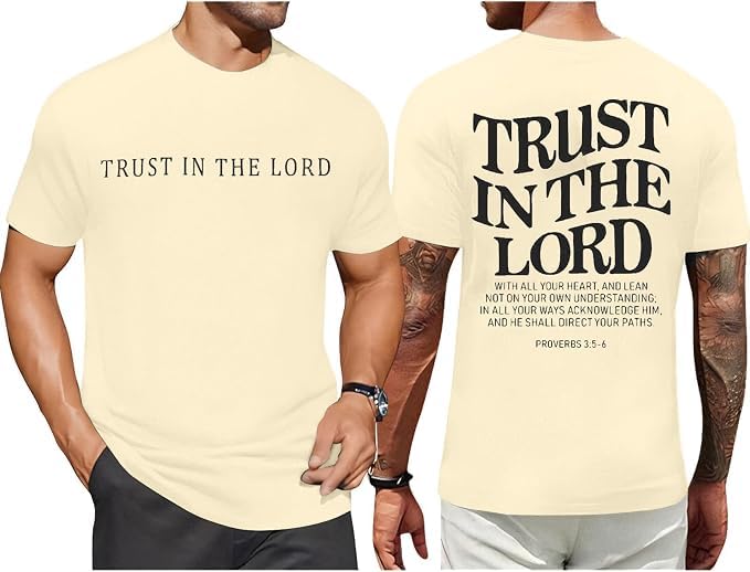 Men Faith Over Fear Christian Cross Graphic Short Sleeve T-Shirt