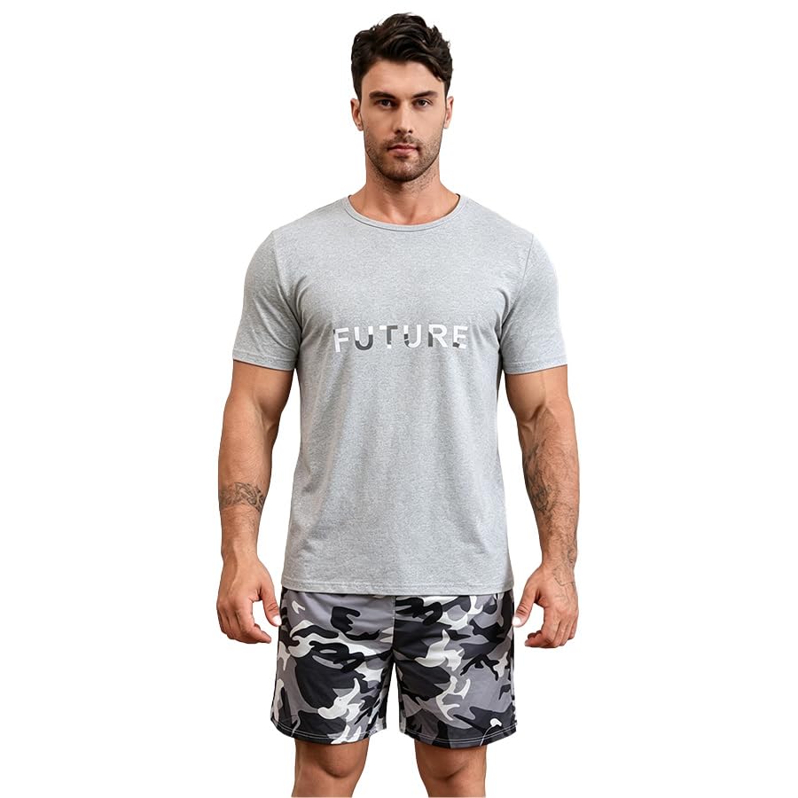 Men's Summer Pajama Set - Short Sleeve Top & Shorts Lounge Wear