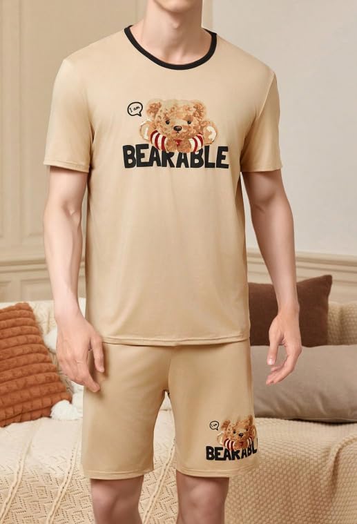Mens Pajamas Set Lightweight Summer Pjs Sleepwear Soft Comfy Short Sleeve Crew Neck Loungewear 2 Piece