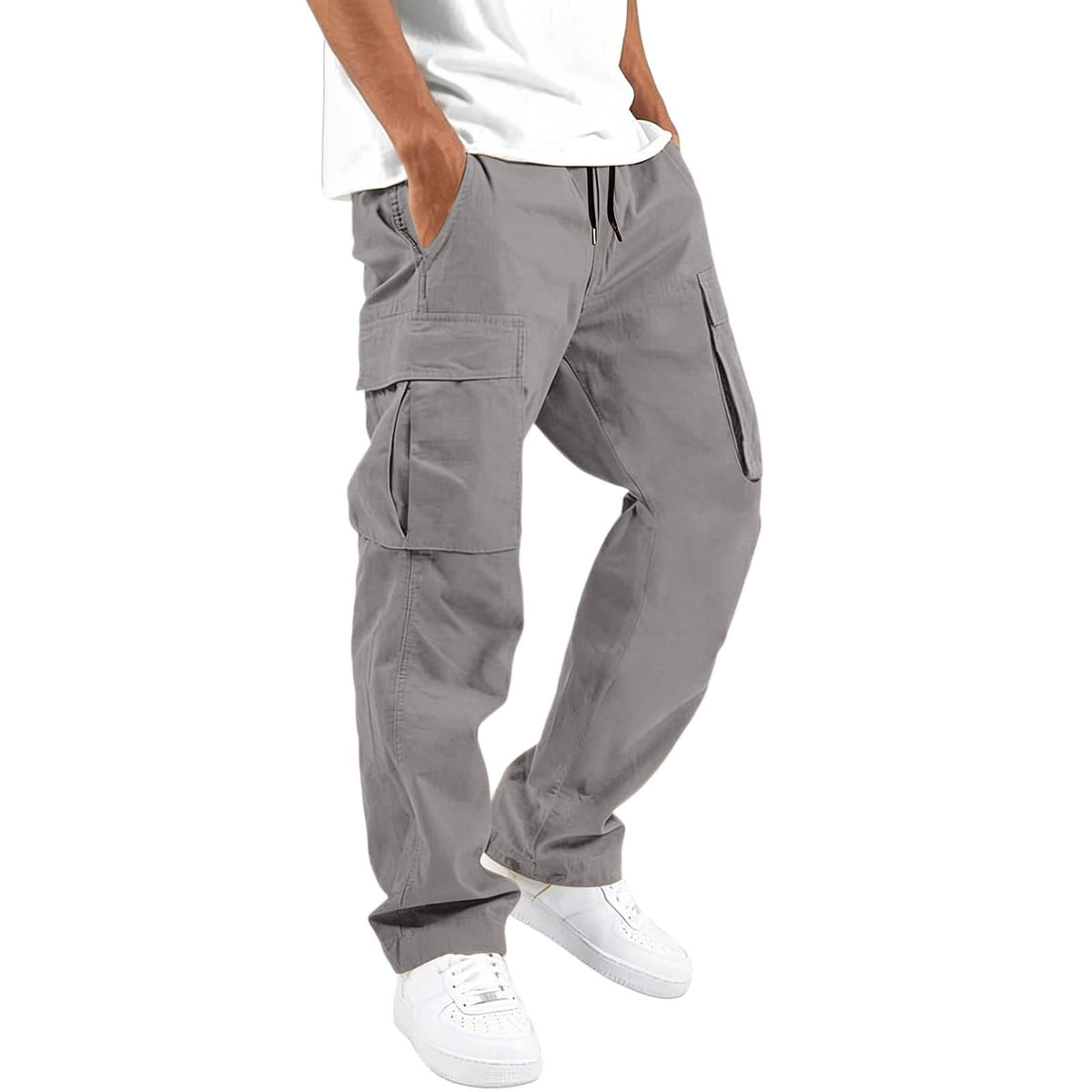 Mens Cargo Pants Relaxed Fit Elastic Waist Drawstring Straight Leg Hiking Workout Outdoor Joggers with Pockets