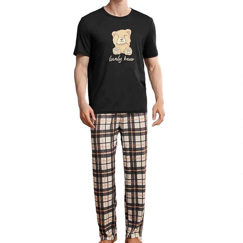 Mens Pajamas Set Lightweight Summer Pjs Sleepwear Soft Comfy Short Sleeve Crew Neck Loungewear 2 Piece