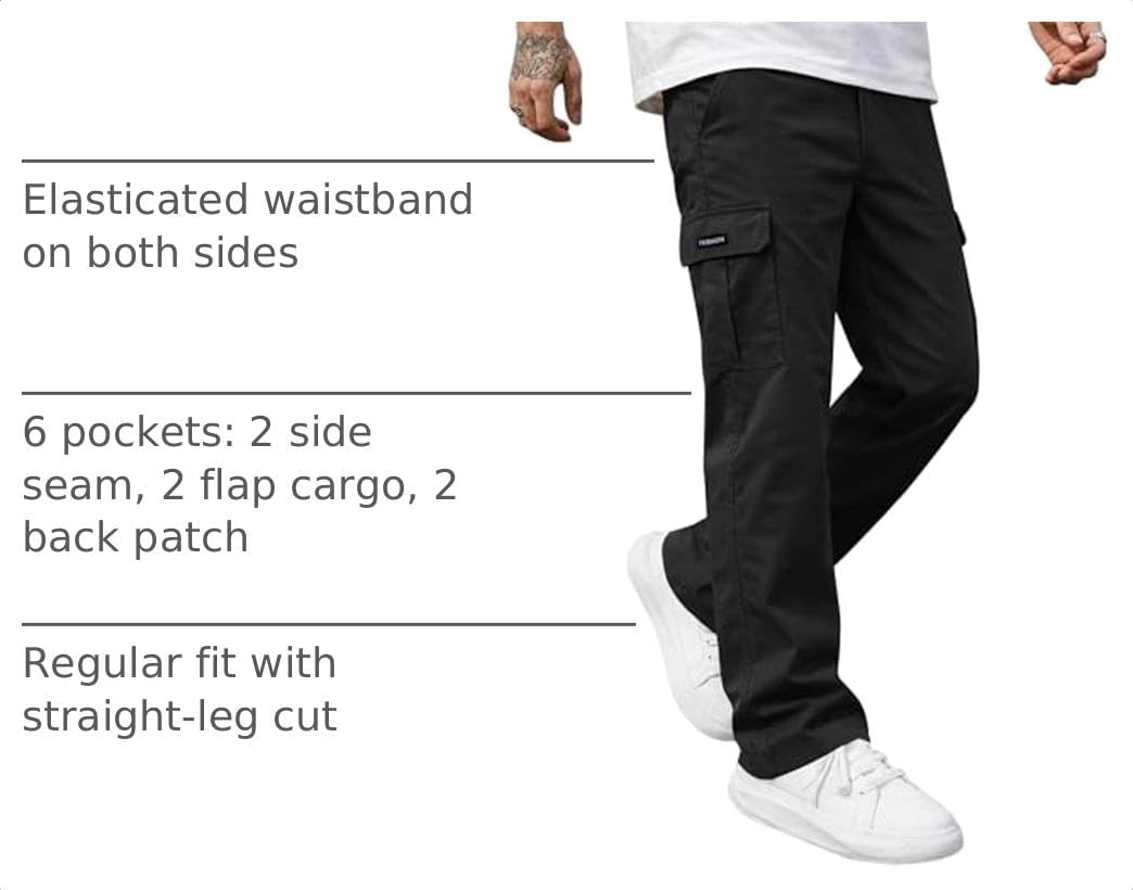 Ntrlv Men's Casual Cargo Pants Elastic Waist Multi Pockets