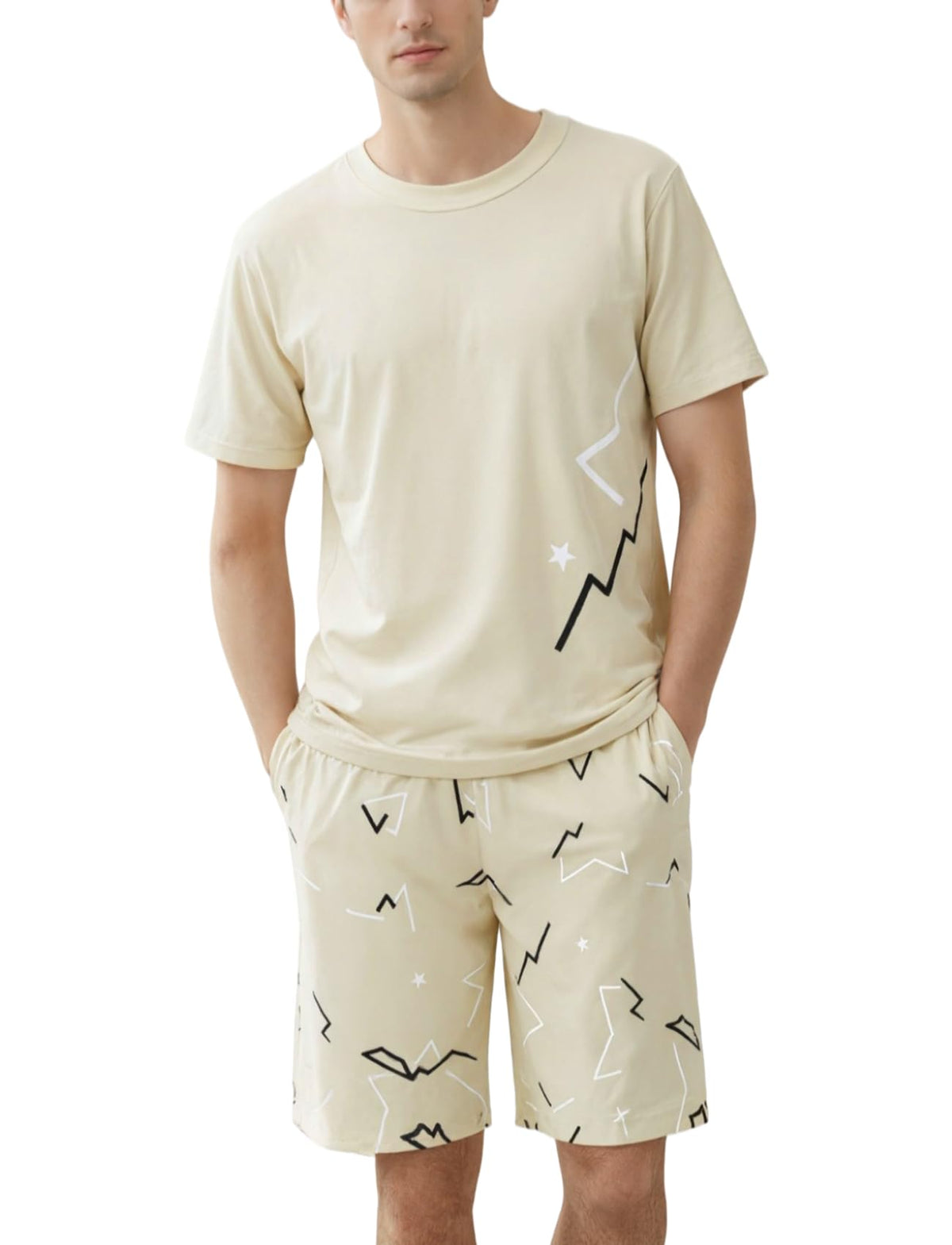 Men's Short Sleeve Pajama Set Summer Breathable Soft Sleepwear Loungewear Cozy PJs