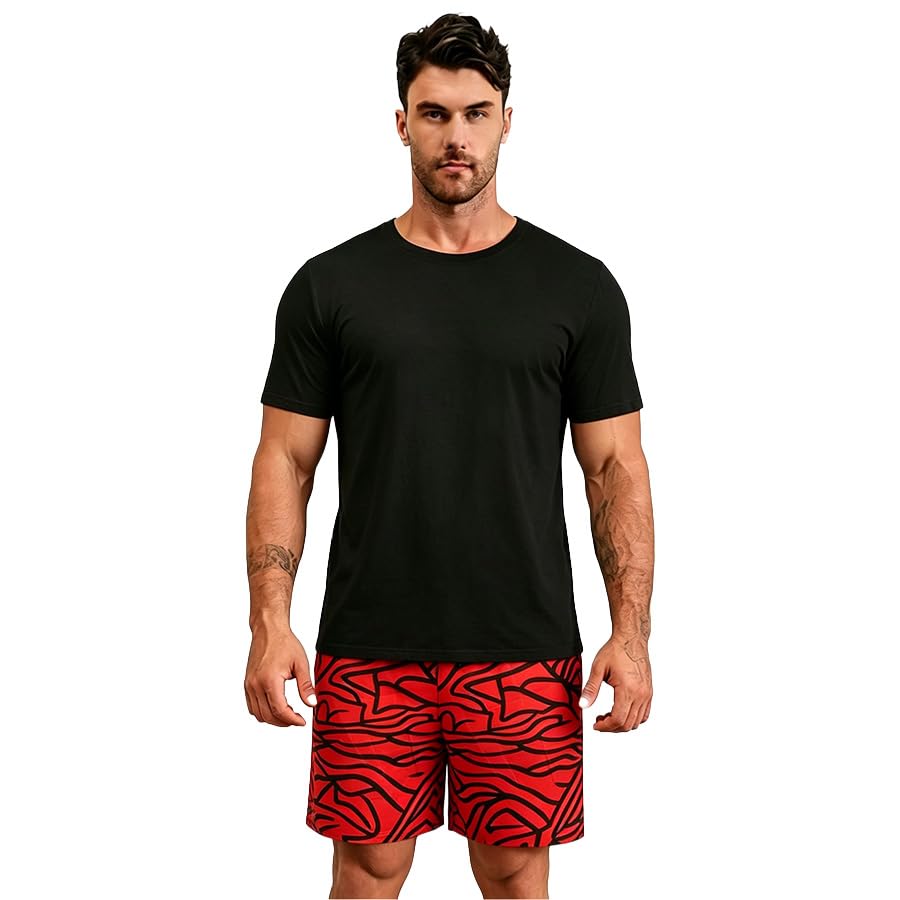 Men's Summer Pajama Set - Short Sleeve Top & Shorts Lounge Wear