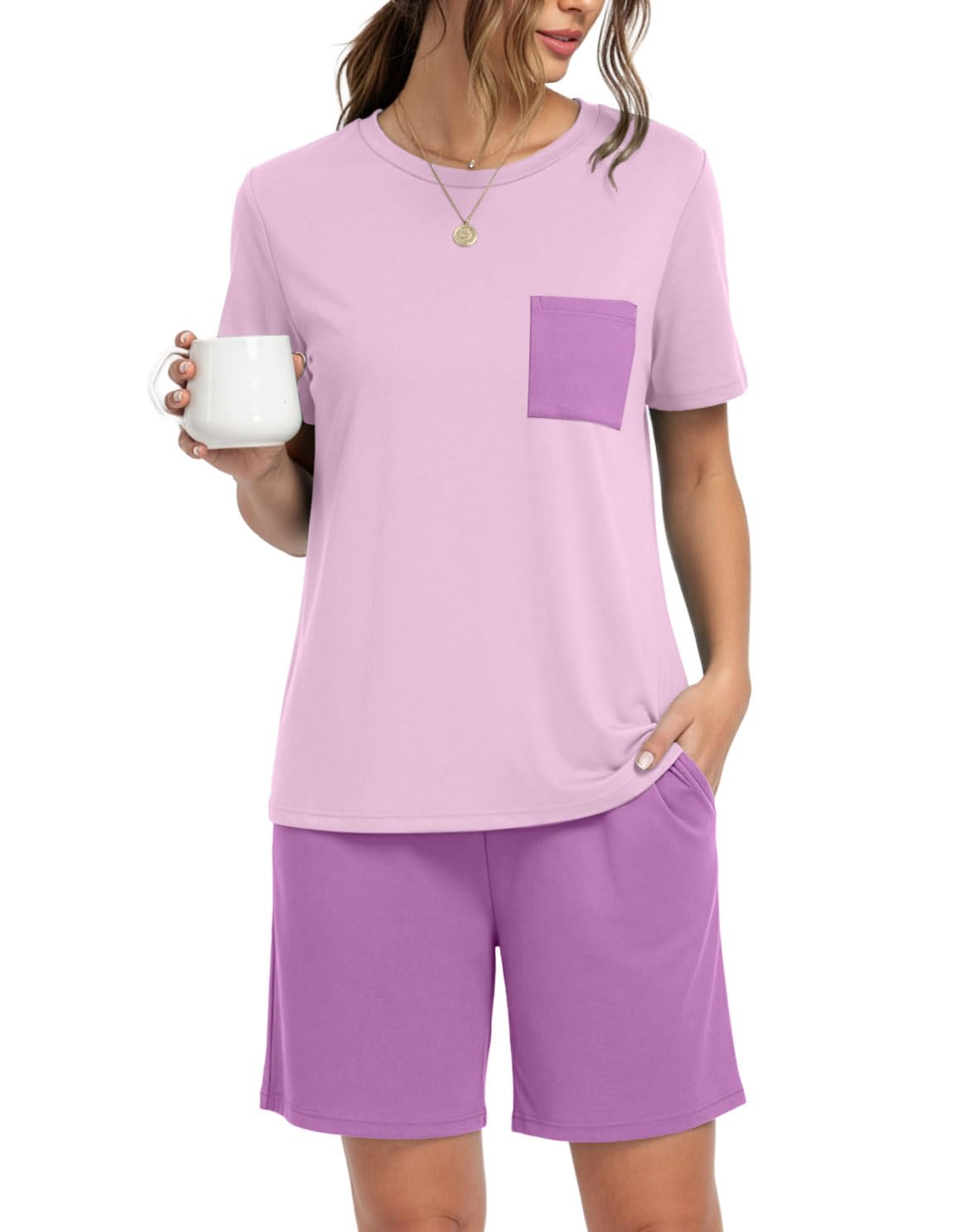 PrinStory Couples Pajamas Set Shirts and Shorts Summer Comfy Lounge Family