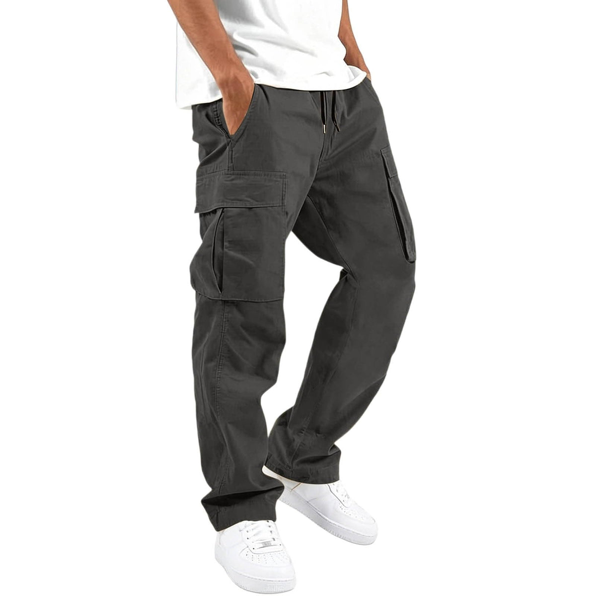 Mens Cargo Pants Relaxed Fit Elastic Waist Drawstring Straight Leg Hiking Workout Outdoor Joggers with Pockets