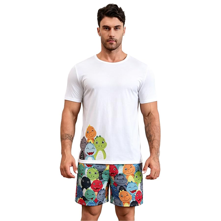Men's Summer Pajama Set - Short Sleeve Top & Shorts Lounge Wear