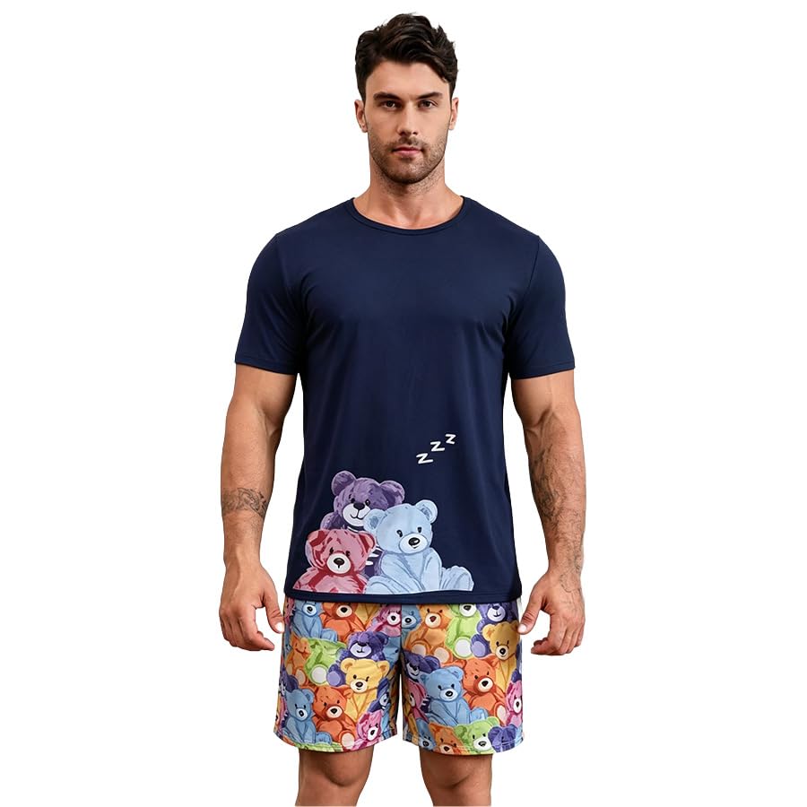 Men's Summer Pajama Set - Short Sleeve Top & Shorts Lounge Wear