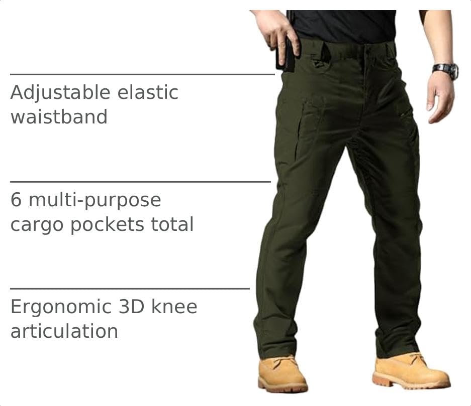 Men's Stretch Tactical Pants,Water Resistant Ripstop Cargo Pants,Lightweight Outdoor Work Hiking Pants with Pockets