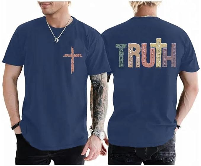 Men Faith Over Fear Christian Cross Graphic Short Sleeve T-Shirt