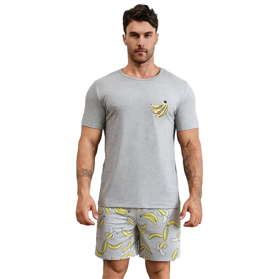 Men's Summer Pajama Set - Short Sleeve Top & Shorts Lounge Wear