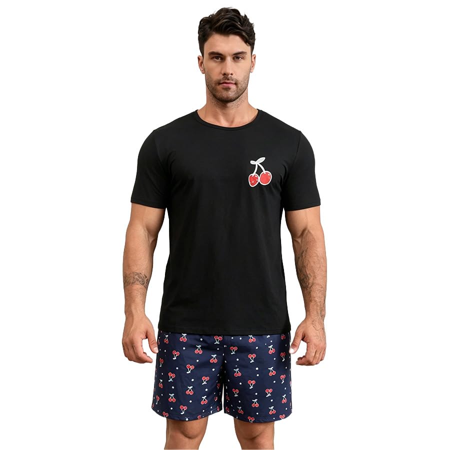 Men's Summer Pajama Set - Short Sleeve Top & Shorts Lounge Wear