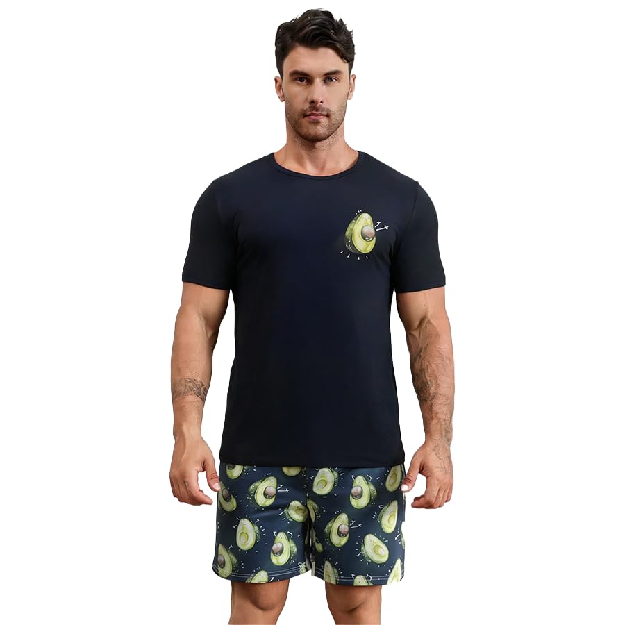 Men's Summer Pajama Set - Short Sleeve Top & Shorts Lounge Wear