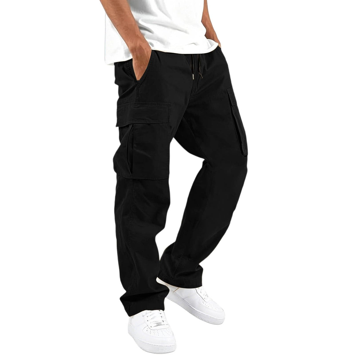 Cargo Pants for Men Elastic Waist Work Pants with Drawstring Multi Pockets Hiking Lightweight Tactical Trousers