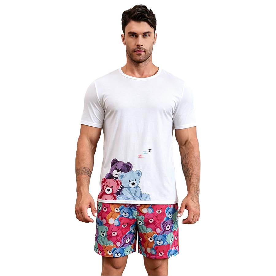 Men's Summer Pajama Set - Short Sleeve Top & Shorts Lounge Wear