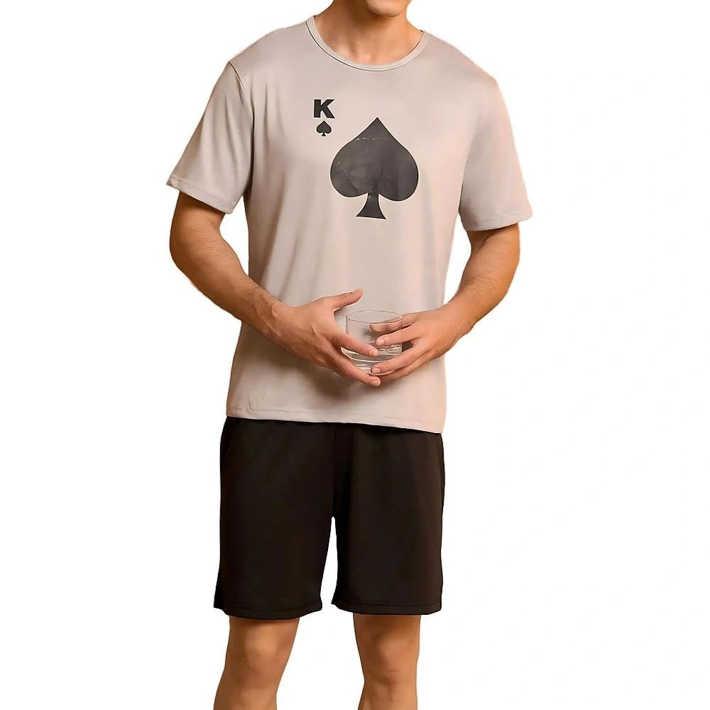 2 Piece Men T Shirt Lounge Set Short Sleeve Crew Neck Men and Matching Shorts Casual Home Wear Relaxed Fit Daily Sleep Set