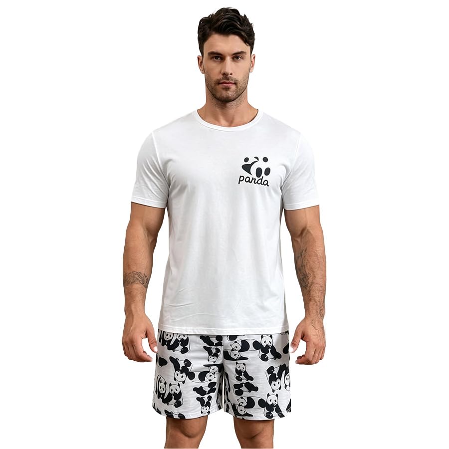 Men's Summer Pajama Set - Short Sleeve Top & Shorts Lounge Wear