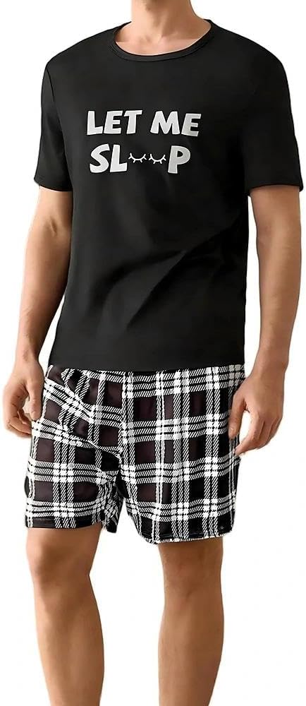 2 Piece Men T Shirt Lounge Set Short Sleeve Crew Neck Men and Matching Shorts Casual Home Wear Relaxed Fit Daily Sleep Set