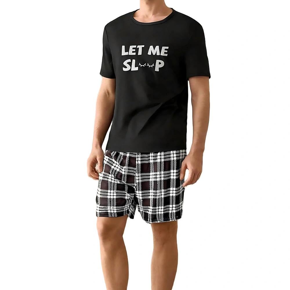 2 Piece Men T Shirt Lounge Set Short Sleeve Crew Neck Men and Matching Shorts Casual Home Wear Relaxed Fit Daily Sleep Set