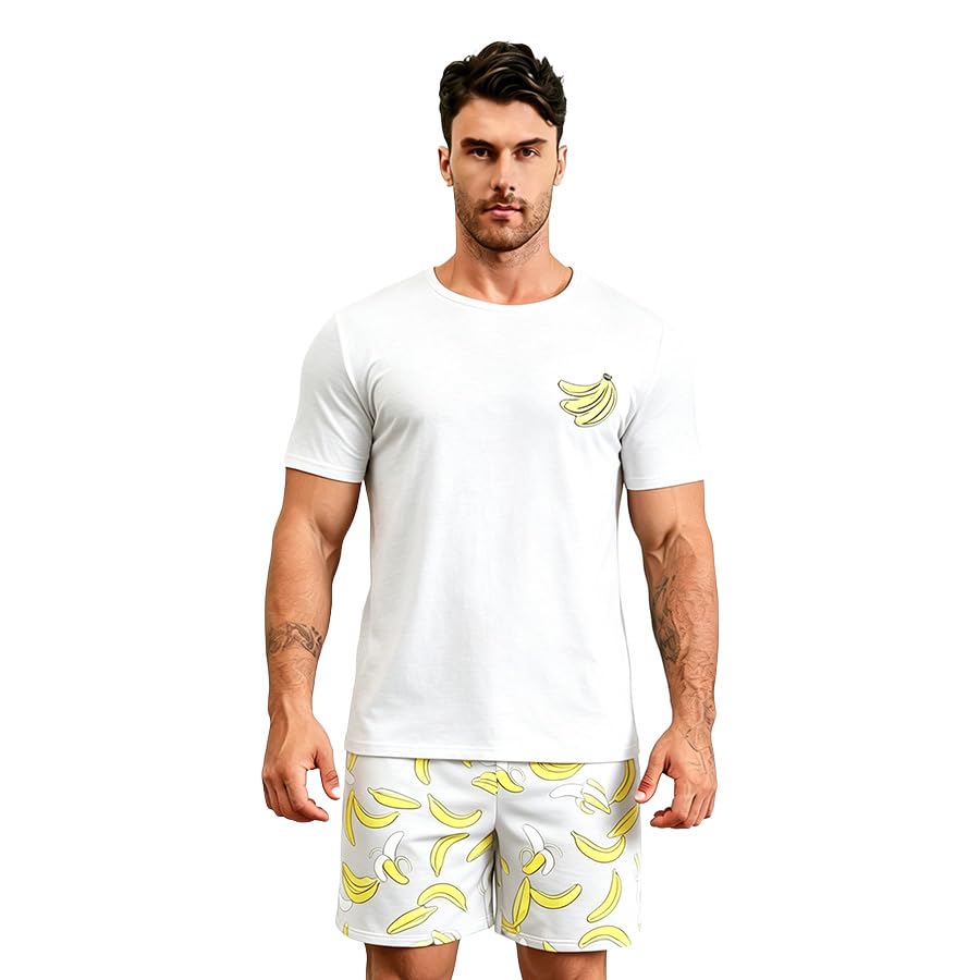 Men's Summer Pajama Set - Short Sleeve Top & Shorts Lounge Wear