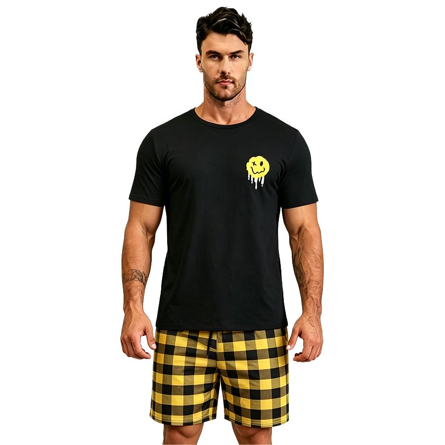 Men's Summer Pajama Set - Short Sleeve Top & Shorts Lounge Wear