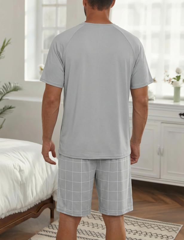 Marvmys Mens Pajama Set Cotton Summer Pjs Short Sleeve Sleepwear Lightweight Pajamas 2 Pieces Loungewear with Pockets S-2XL