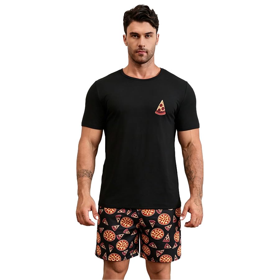 Men's Summer Pajama Set - Short Sleeve Top & Shorts Lounge Wear