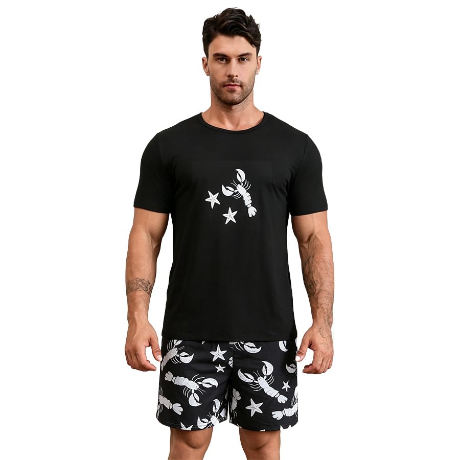 Men's Summer Pajama Set - Short Sleeve Top & Shorts Lounge Wear