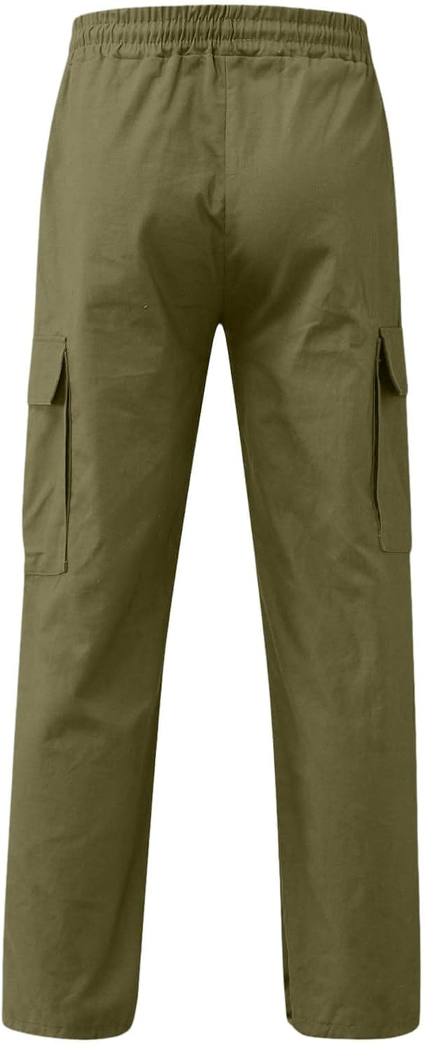 Cargo Pants for Men Elastic Waist Work Pants with Drawstring Multi Pockets Hiking Lightweight Tactical Trousers