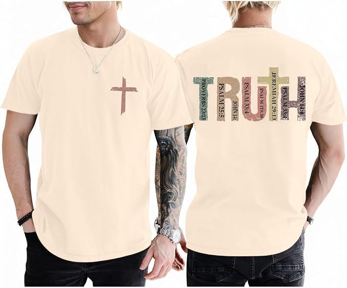 Men Faith Over Fear Christian Cross Graphic Short Sleeve T-Shirt