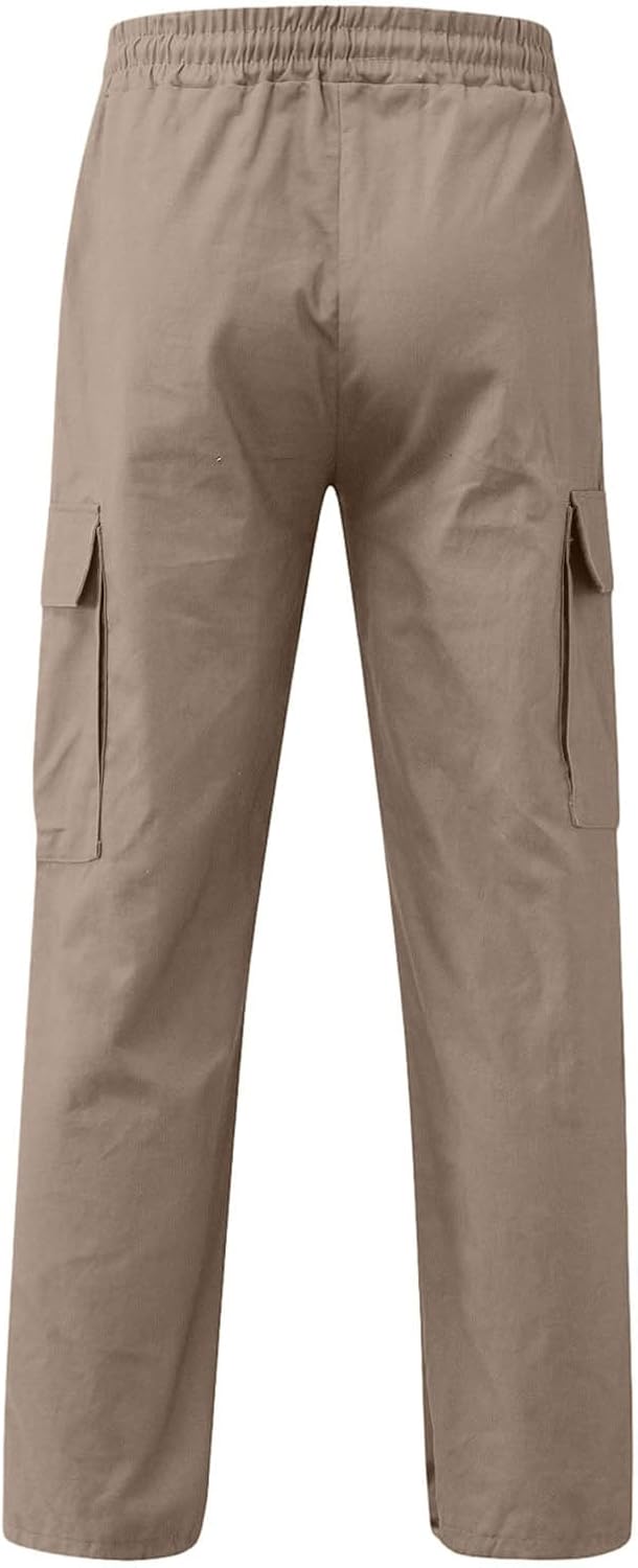Mens Cargo Pants Relaxed Fit Elastic Waist Drawstring Straight Leg Hiking Workout Outdoor Joggers with Pockets
