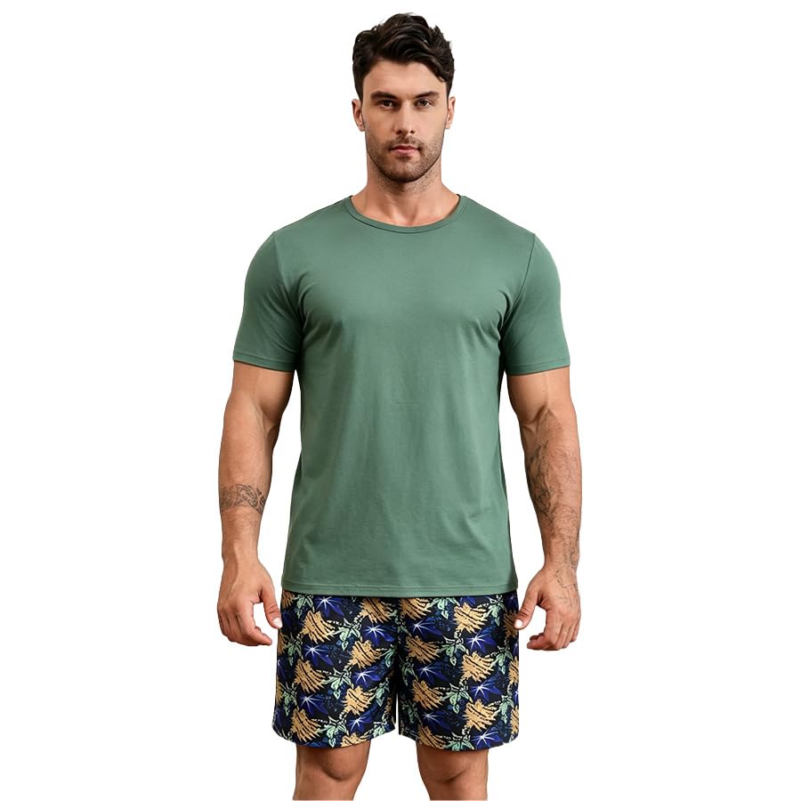 Men's Summer Pajama Set - Short Sleeve Top & Shorts Lounge Wear