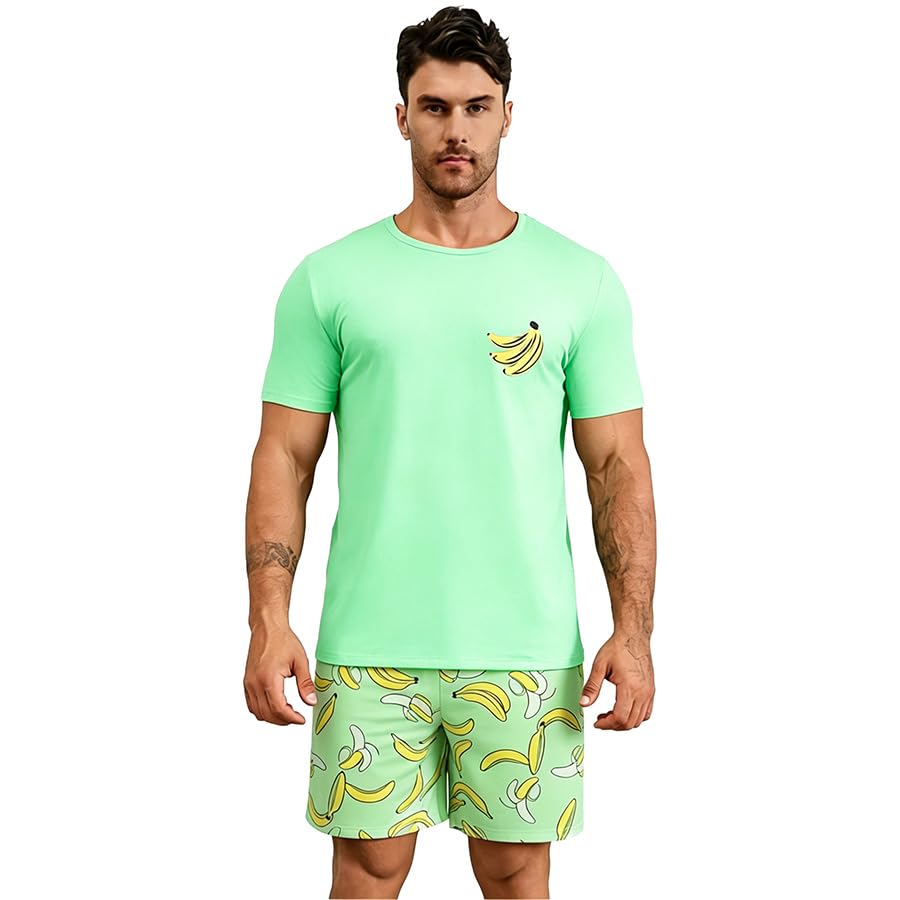 Men's Summer Pajama Set - Short Sleeve Top & Shorts Lounge Wear