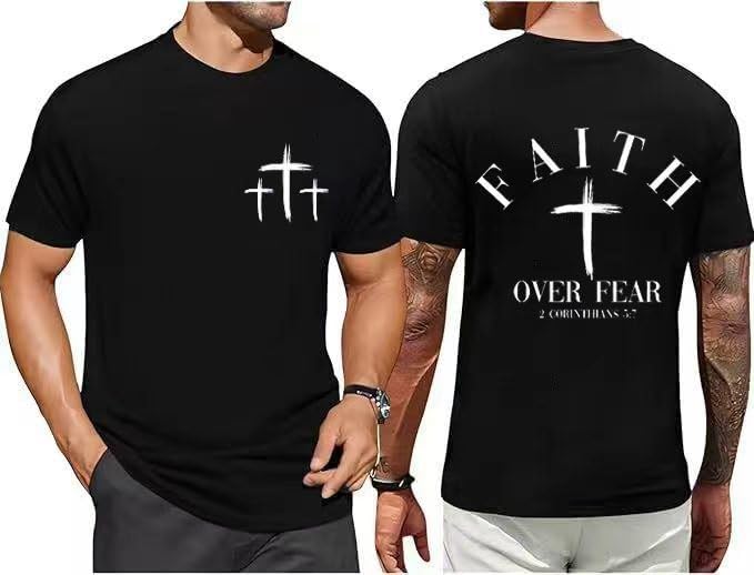 Men Faith Over Fear Christian Cross Graphic Short Sleeve T-Shirt