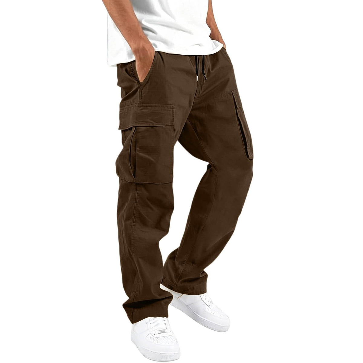 Cargo Pants for Men Elastic Waist Work Pants with Drawstring Multi Pockets Hiking Lightweight Tactical Trousers