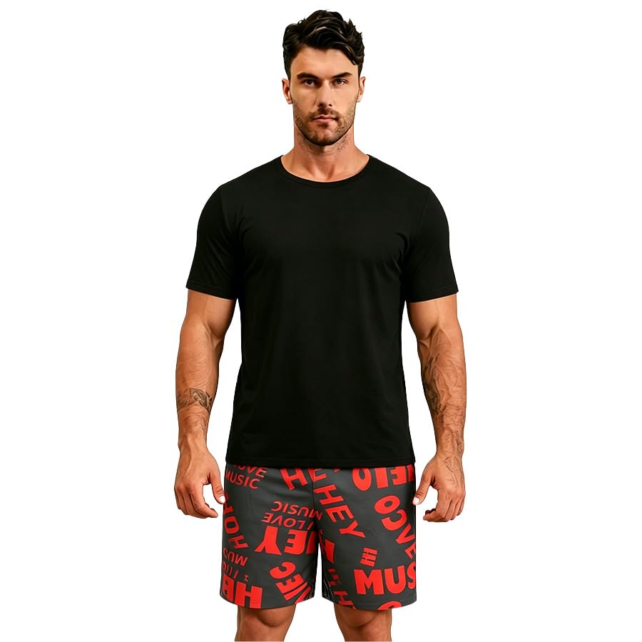 Men's Summer Pajama Set - Short Sleeve Top & Shorts Lounge Wear