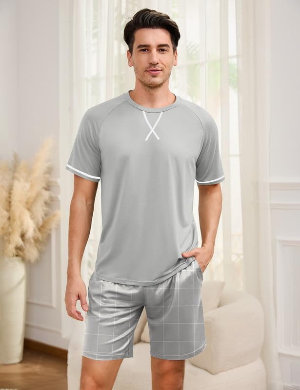 Marvmys Mens Pajama Set Cotton Summer Pjs Short Sleeve Sleepwear Lightweight Pajamas 2 Pieces Loungewear with Pockets S-2XL