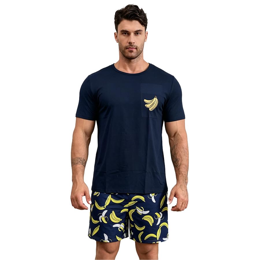 Men's Summer Pajama Set - Short Sleeve Top & Shorts Lounge Wear