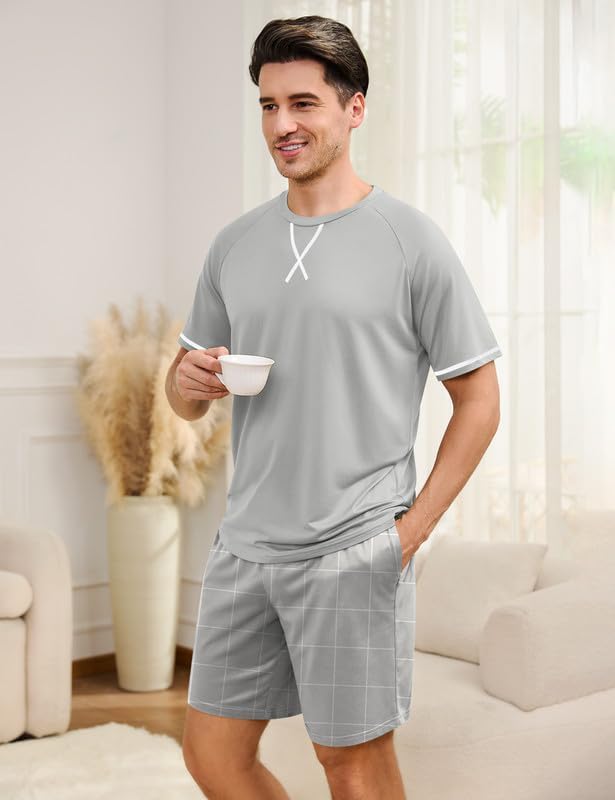 Marvmys Mens Pajama Set Cotton Summer Pjs Short Sleeve Sleepwear Lightweight Pajamas 2 Pieces Loungewear with Pockets S-2XL