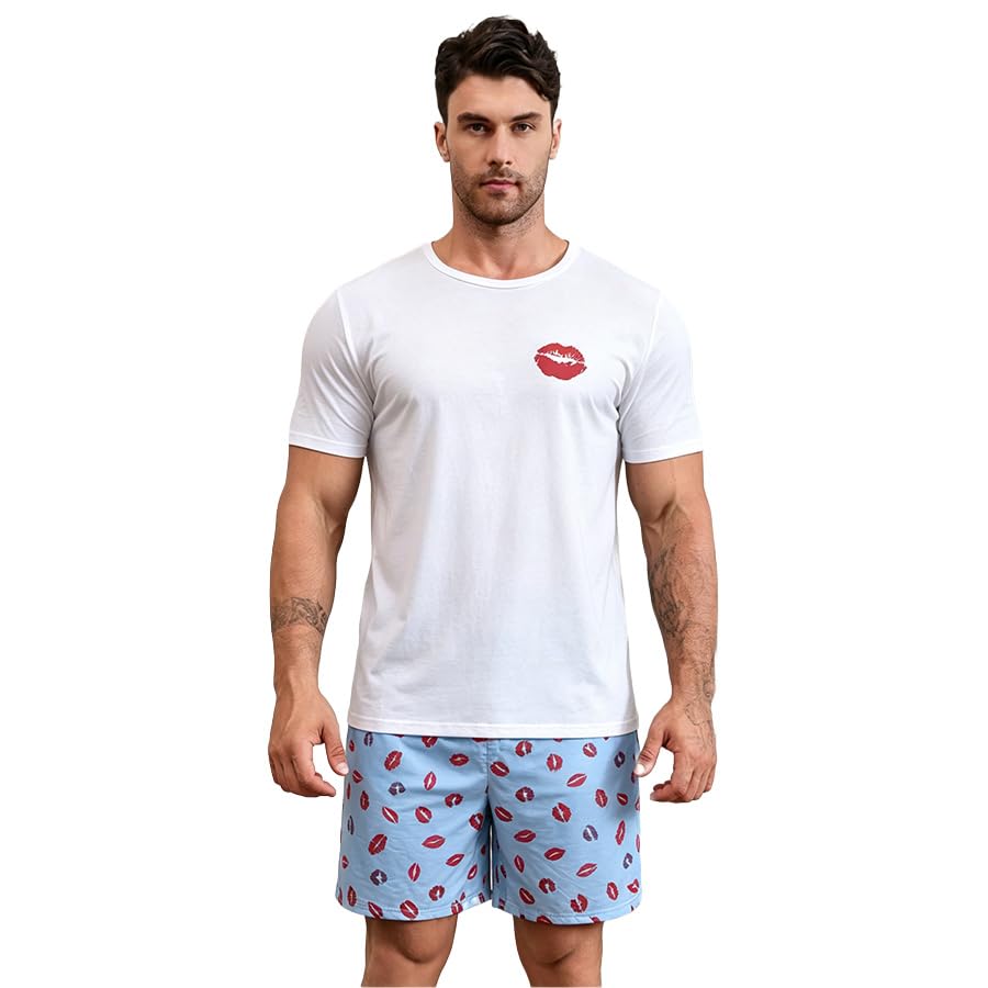 Men's Summer Pajama Set - Short Sleeve Top & Shorts Lounge Wear