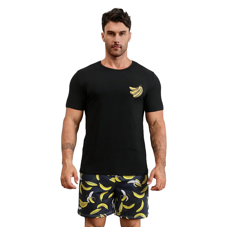 Men's Summer Pajama Set - Short Sleeve Top & Shorts Lounge Wear