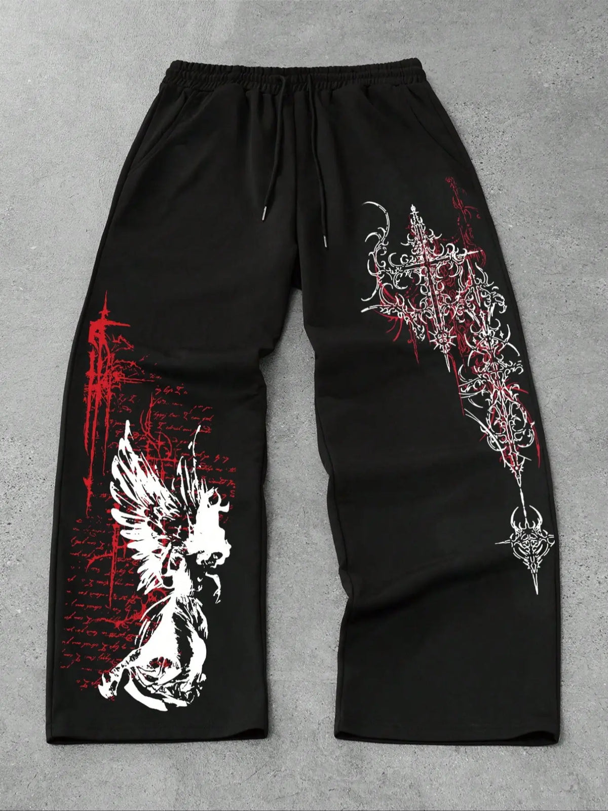 Men's Straight-Leg Long Pants with Gothic Print, Casual Fashion Bottoms, Comfortable and Stylish, Perfect for Daily Wear