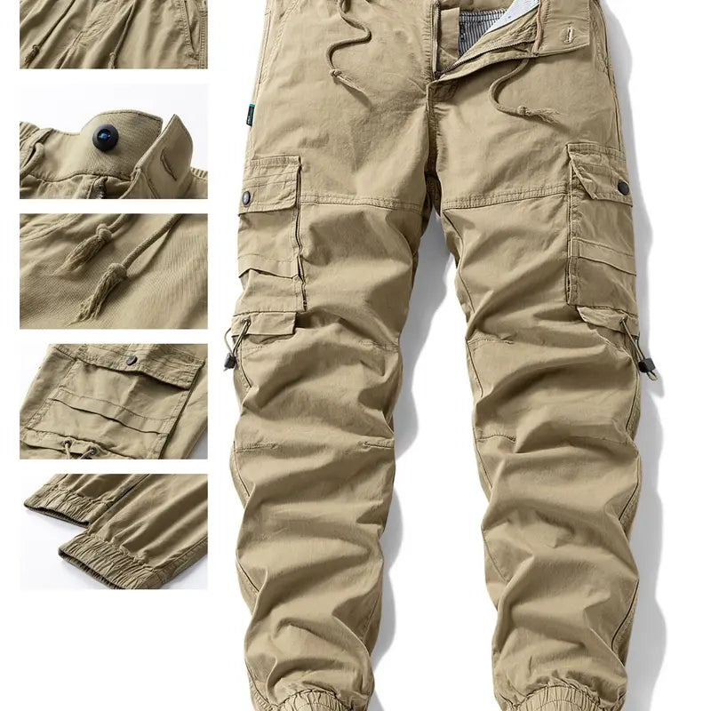 Men’s Cargo Pants - Men's Wear Autumn Long Trousers with Multi-Pocket Design, Drawstring Cuffs, Comfortable Trendy Casual Fit, Fashion Style, Multi-Purpose Use, Fashion Men's Pants,clothes for back to school,first day of school outfits