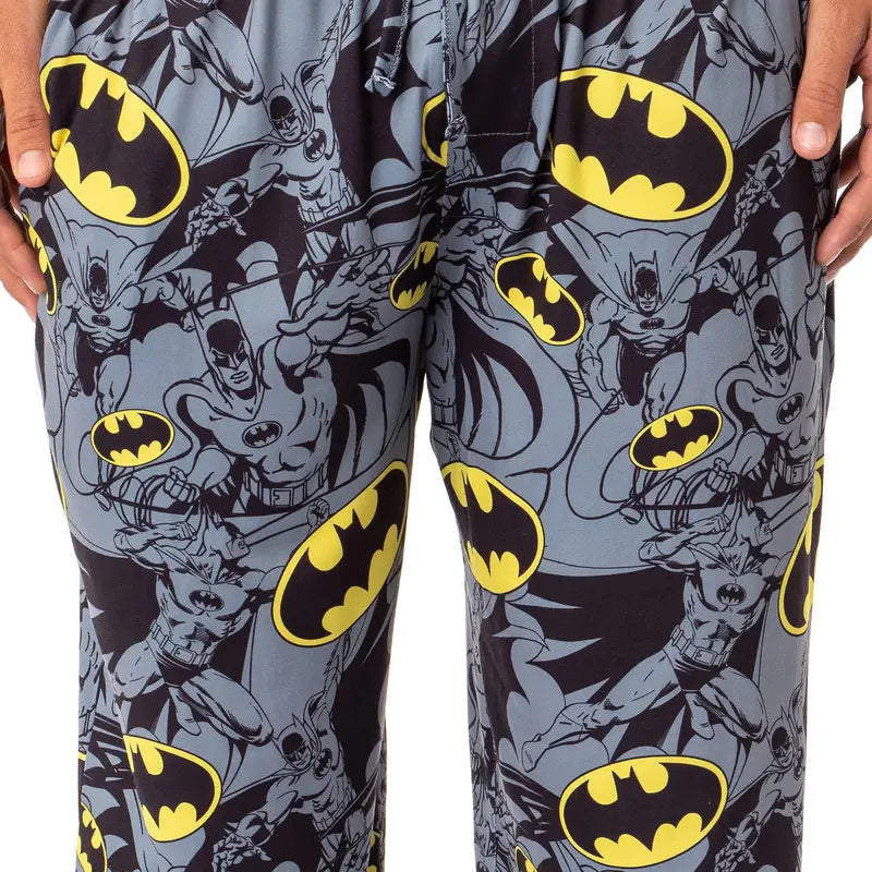 DC Comics Batman Men's Retro Classic Bat Symbol Print Pajama Pants - Polyester Fabric, Tie-Closure Men's Sleepwear & Loungewear Apparel