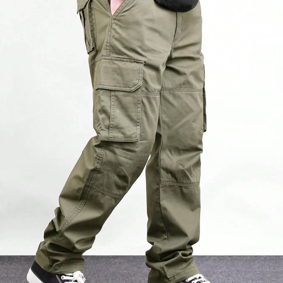 Men's Loose Solid Casual Slant Pocket Drawstring Waist Cargo Pants, Casual Street Style Straight Leg Trousers for Outdoor Hiking Fishing, Woven Bottoms for All Seasons Pants