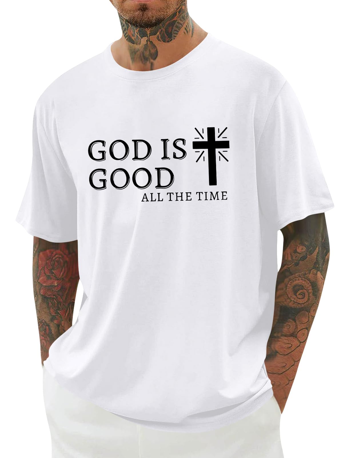 Mens Christian Shirts Shorts Sleeve Crewneck Jesus Cross Printed T Shirts Loose Graphic Tee