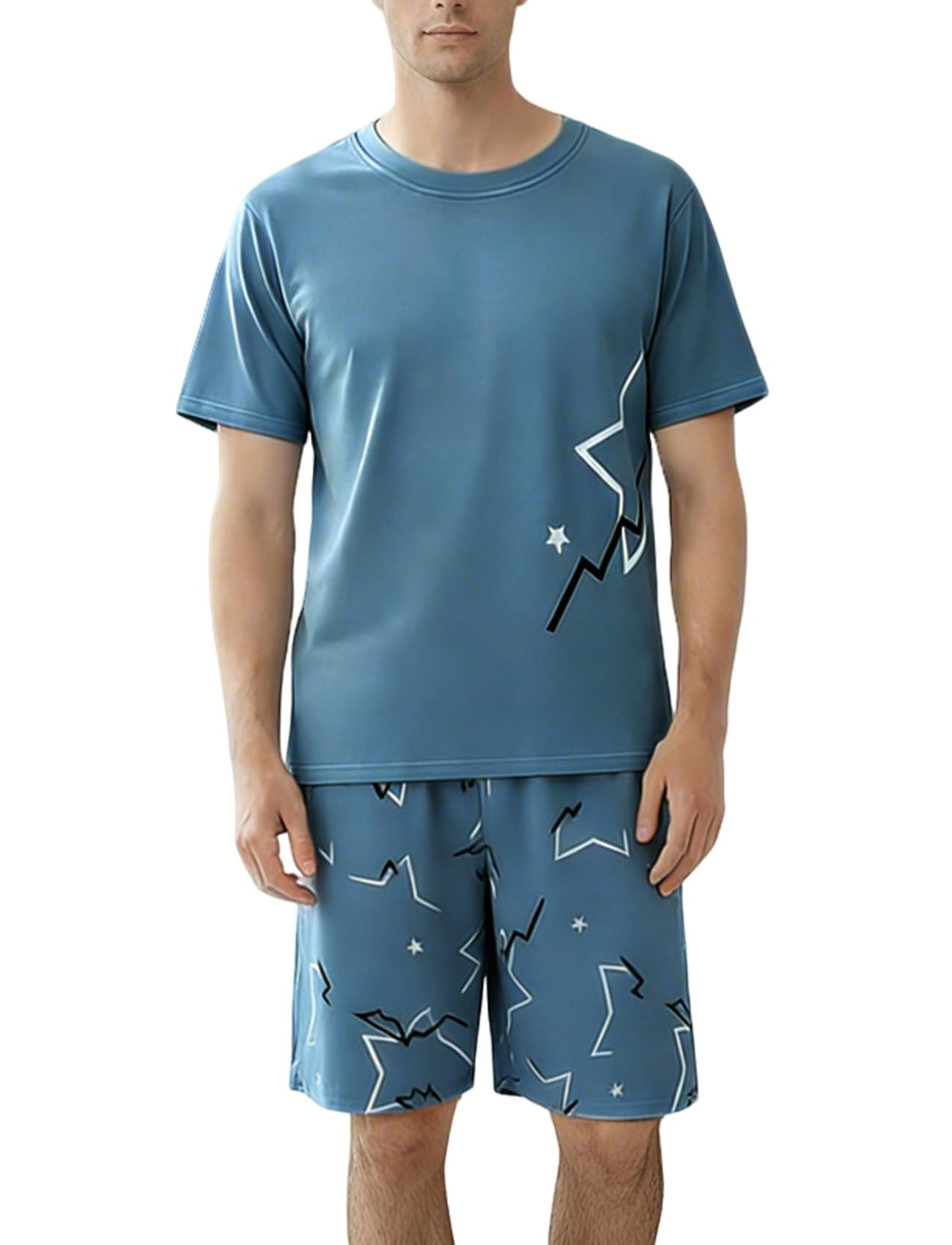 Men's Short Sleeve Pajama Set Summer Breathable Soft Sleepwear Loungewear Cozy PJs